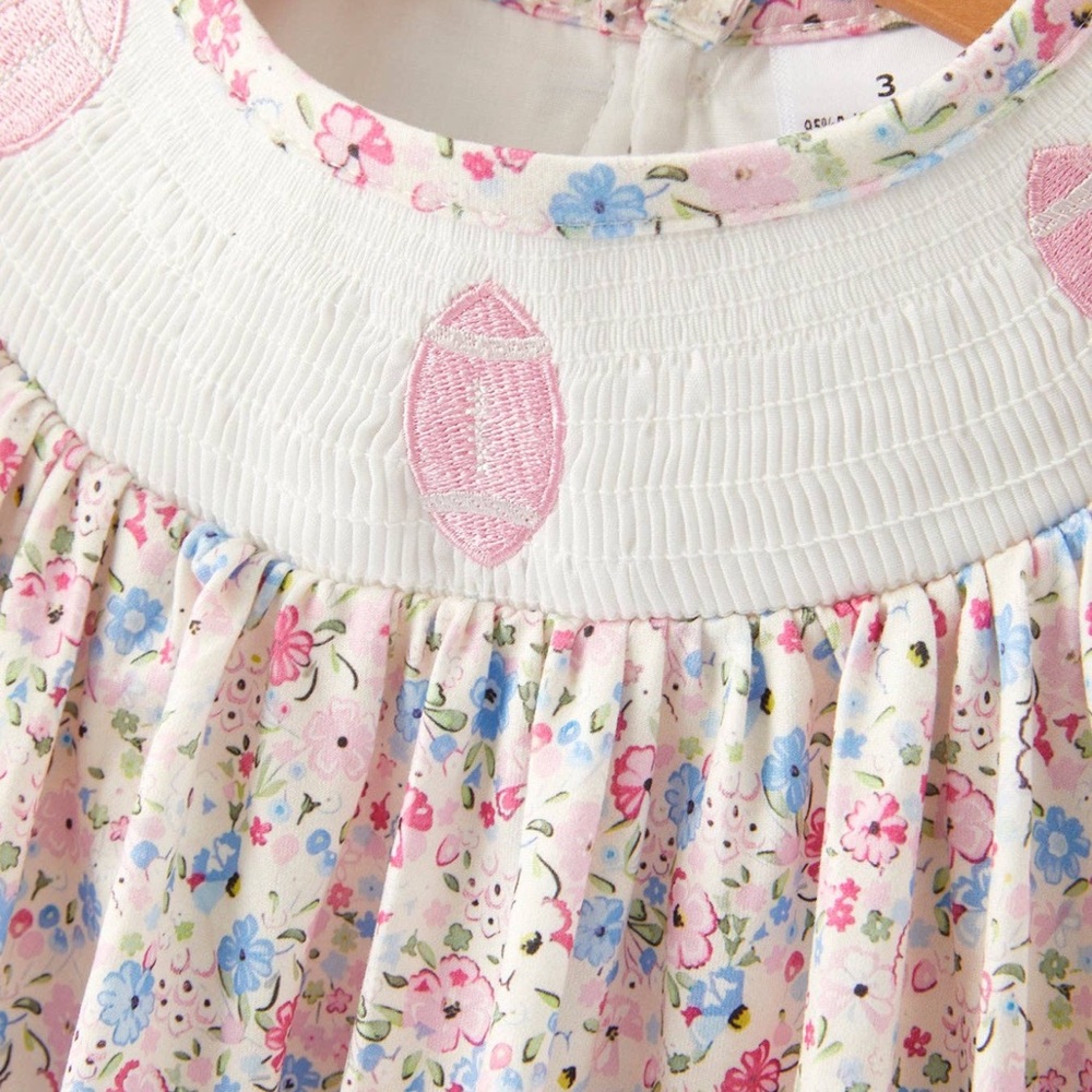 **NWT**Toddler Girls Boutique Smock Floral Football Dress - Picture 2 of 3